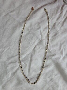 Gold Chain Necklace with Blue Beads - Women Jewelry